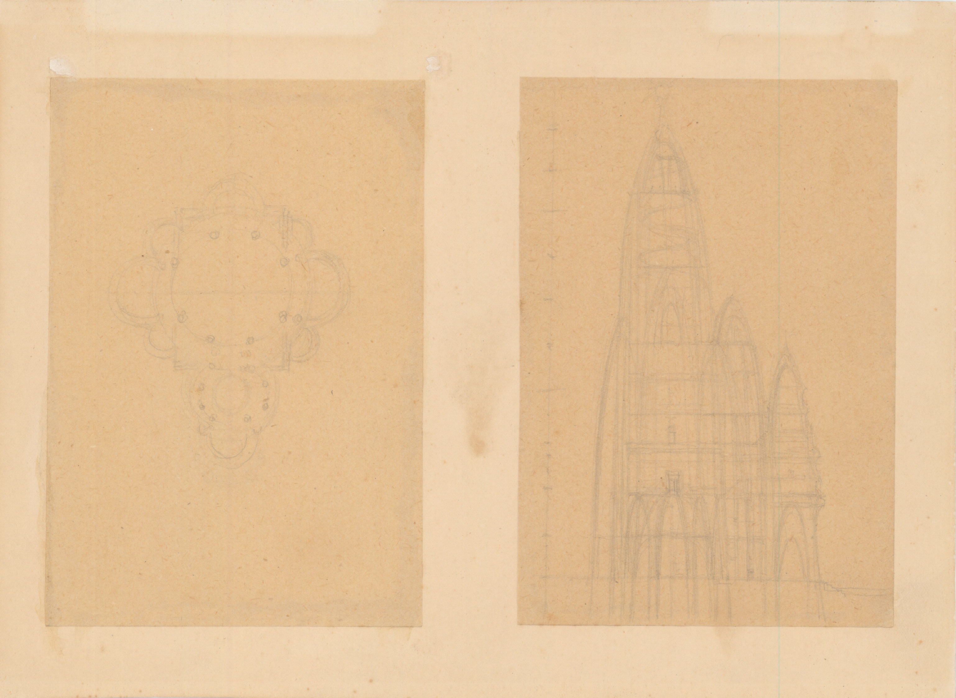 ジュアン・マタマラ《ガウディによるニューヨーク大ホテル計画案、平面図と断面図》